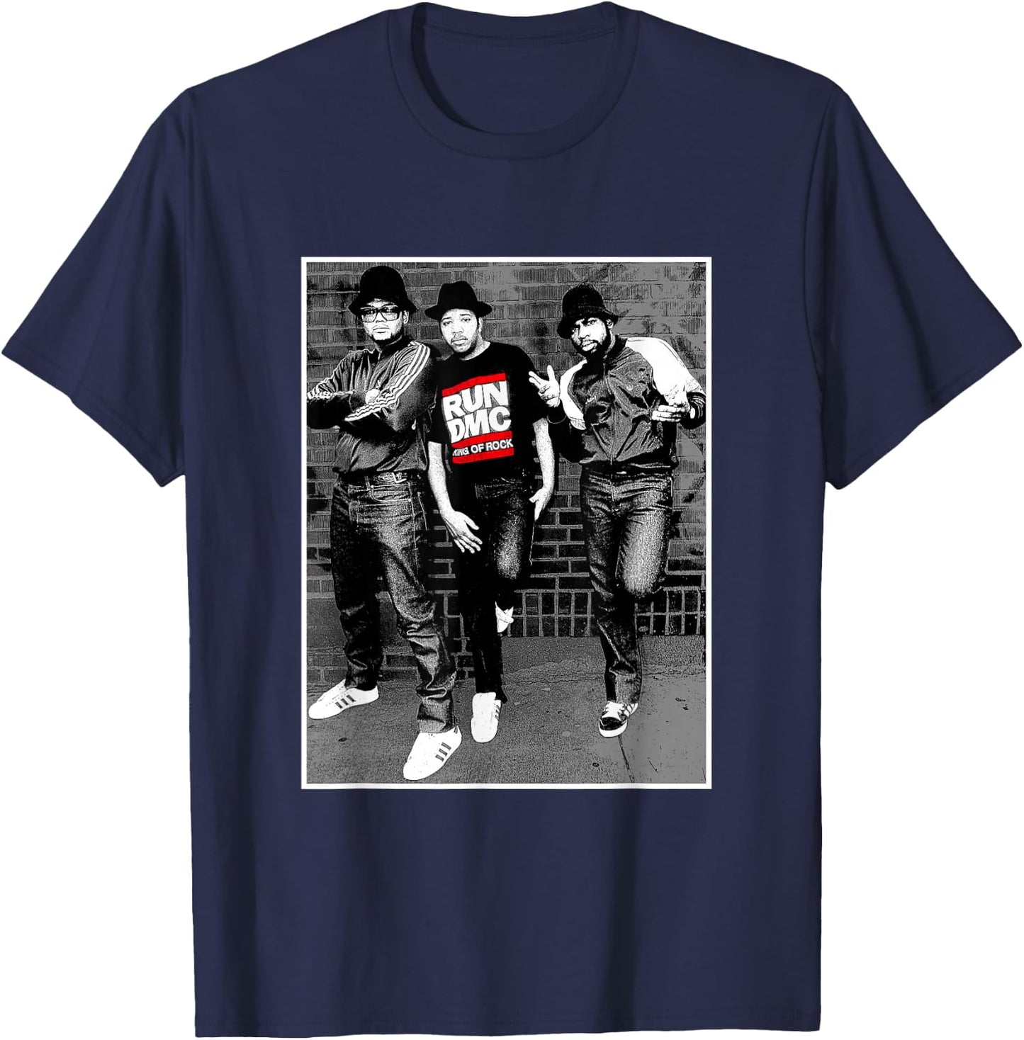 RUN DMC Black and White Brick T-Shirt - T-Shirt | Navy