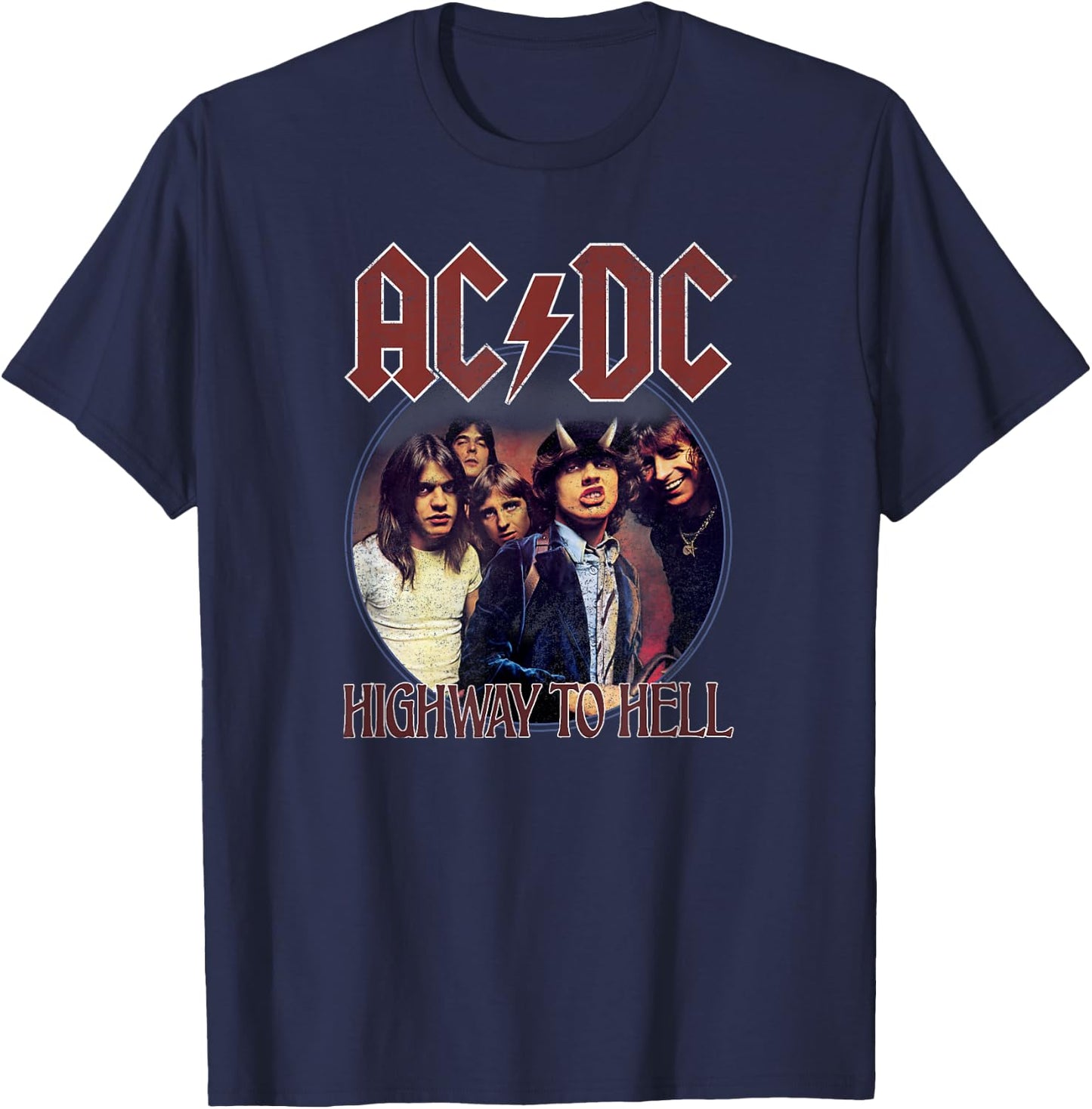 Offizielles AC/DC Highway to Hell Kreis Band Hard Rock T-Shirt - T-Shirt | Navy