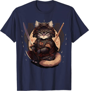 Samurai Cat Warrior Japanische Ninja Katze Kawaii T-Shirt - T-Shirt | Navy