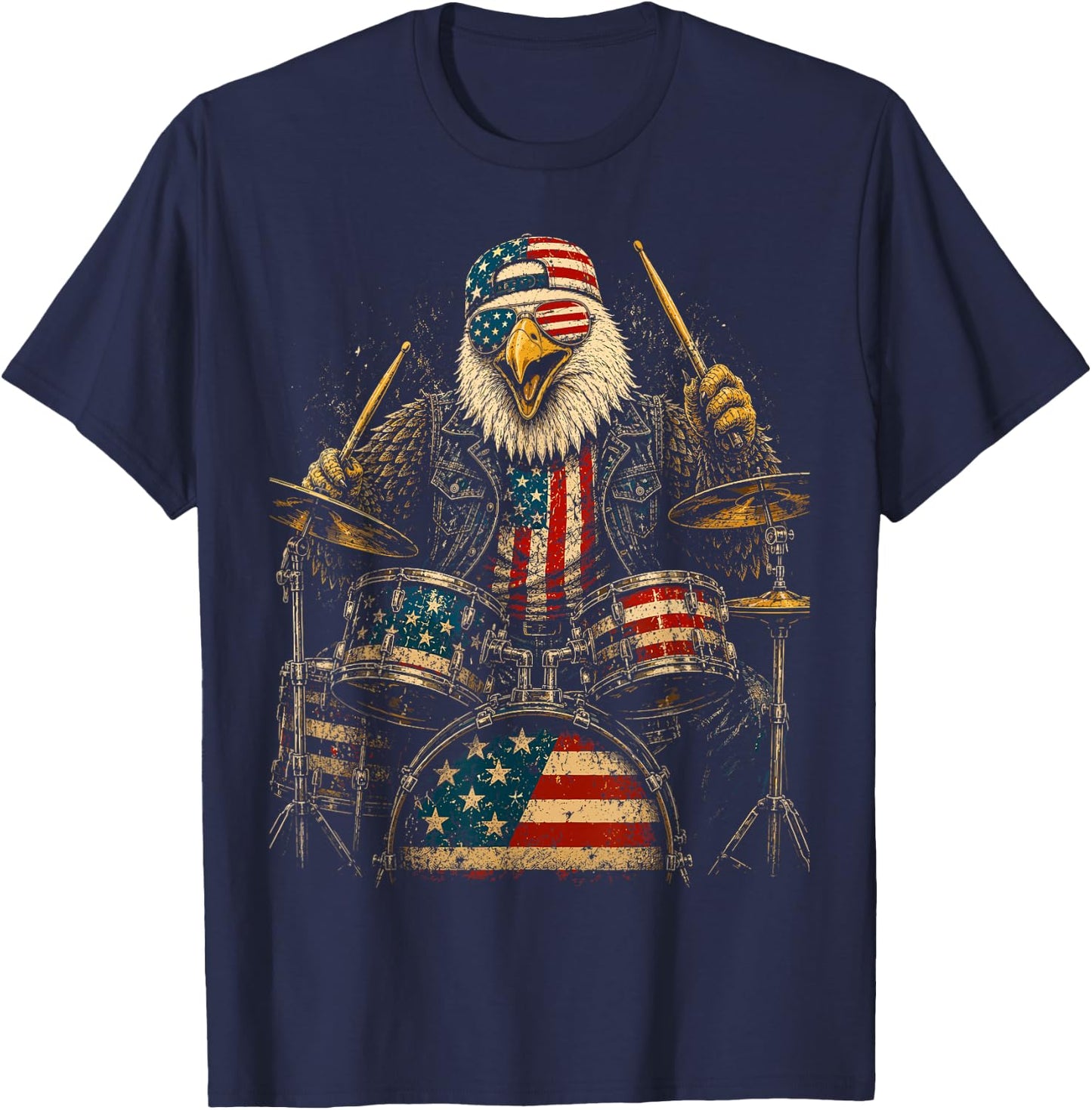 4th of July Patriotic Eagle Drummer 1776 2026 T-Shirt - T-Shirt | Navy