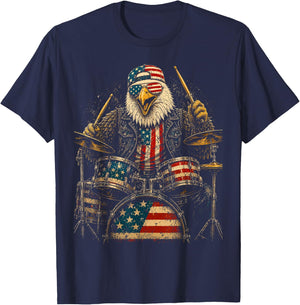 4th of July Patriotic Eagle Drummer 1776 2026 T-Shirt - T-Shirt | Navy