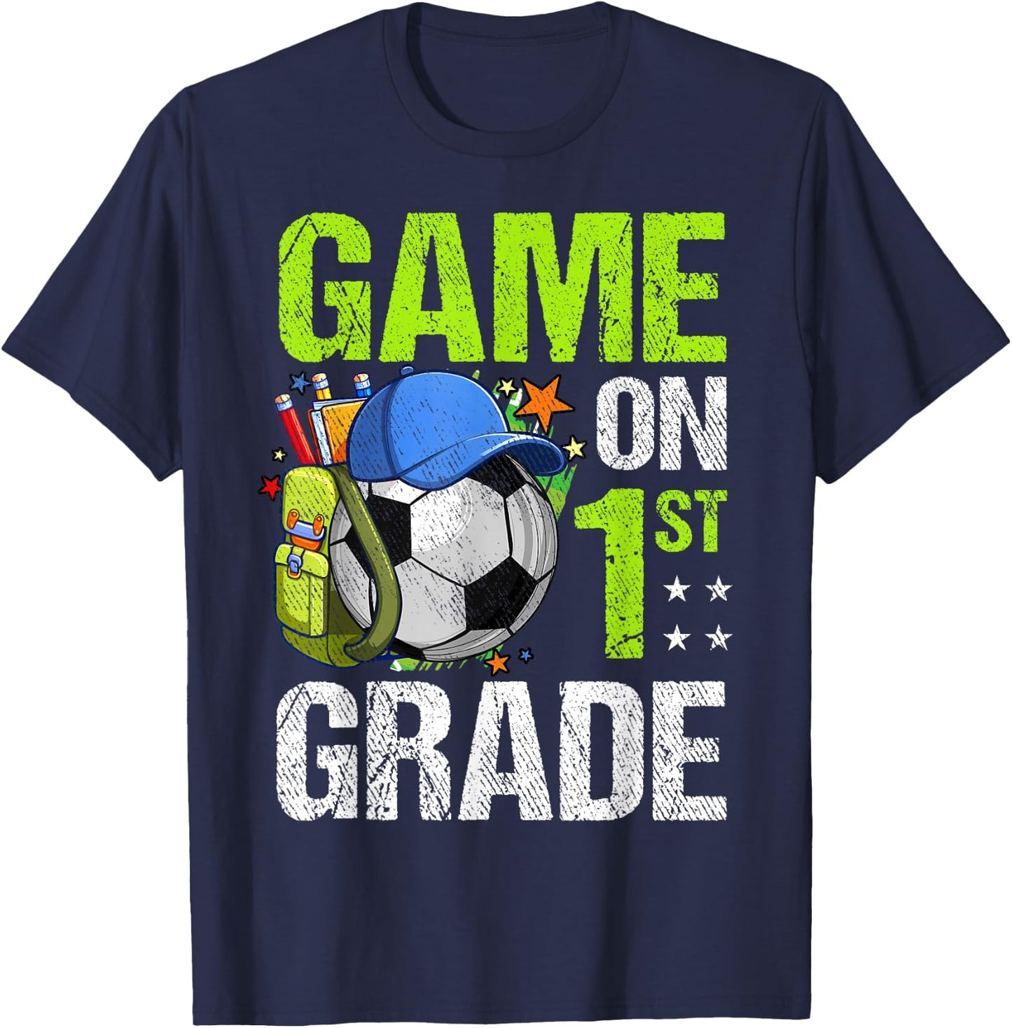 Game On 1st Grade Soccer Back To School Boy Girl Kids Gift T-Shirt - T-Shirt | Navy