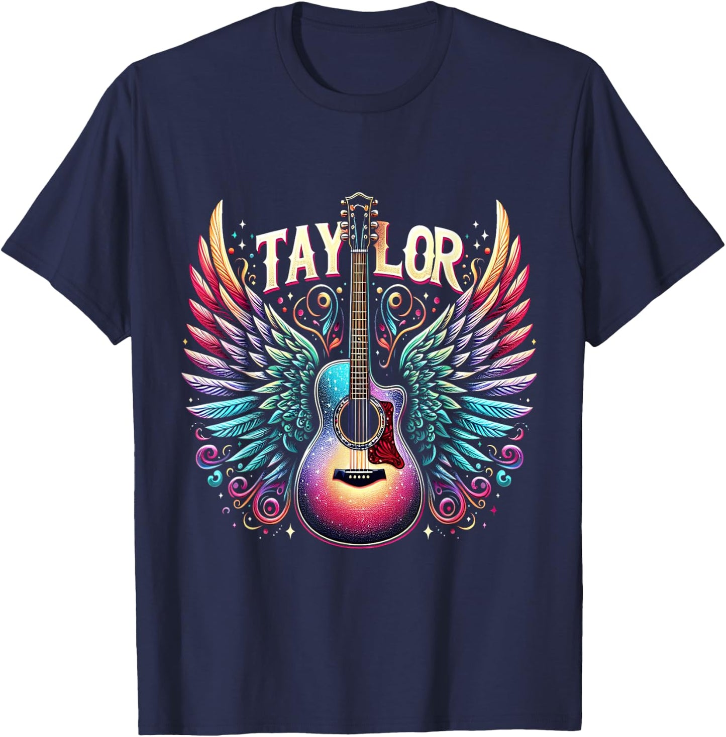 Girl Retro Taylor Custom Name Groovy 80s , Black, S T-Shirt - T-Shirt | Navy