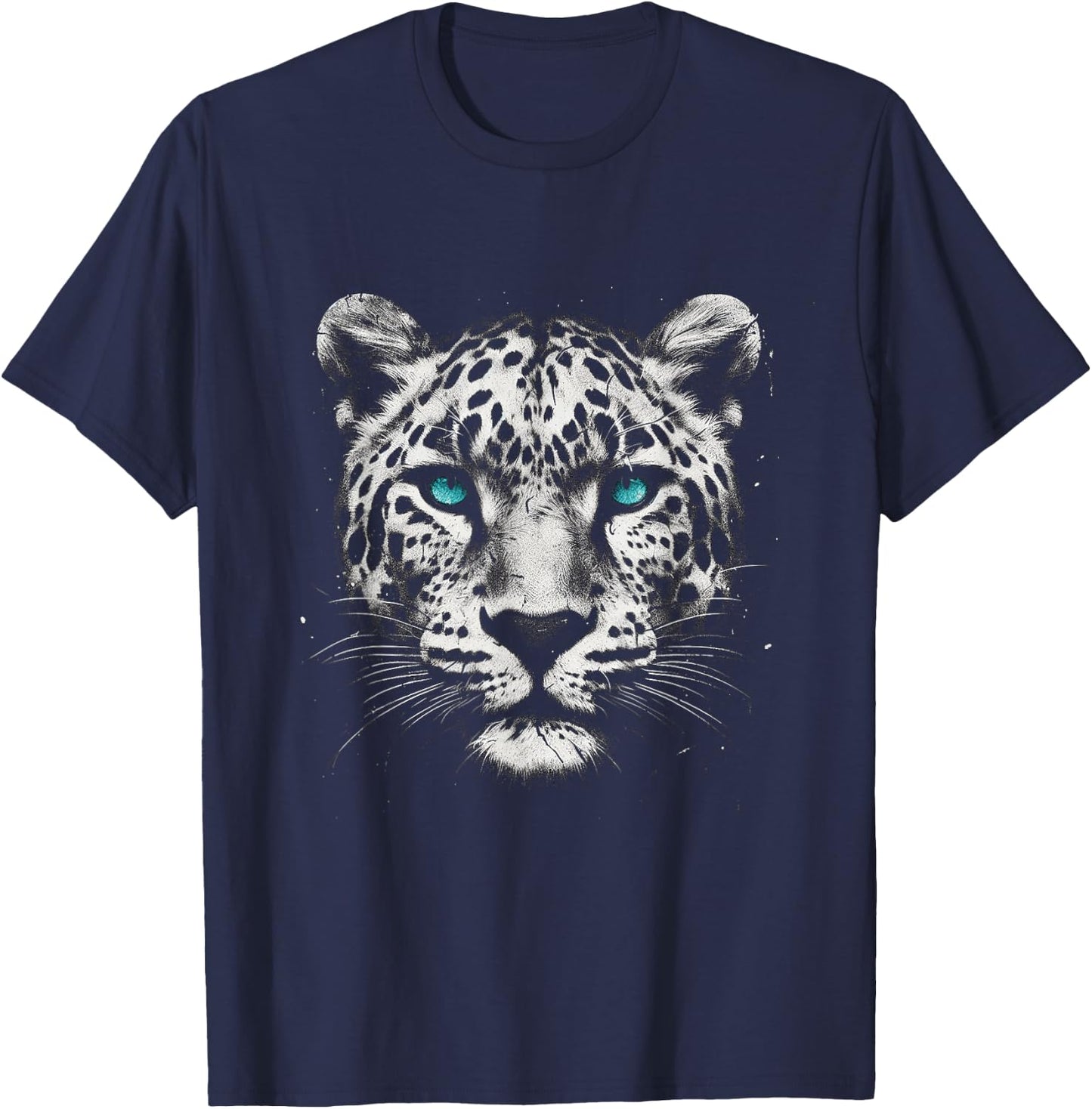 Leopard Cheetah Jaguar Face With Nordic Blue Eyes T-Shirt - T-Shirt | Navy