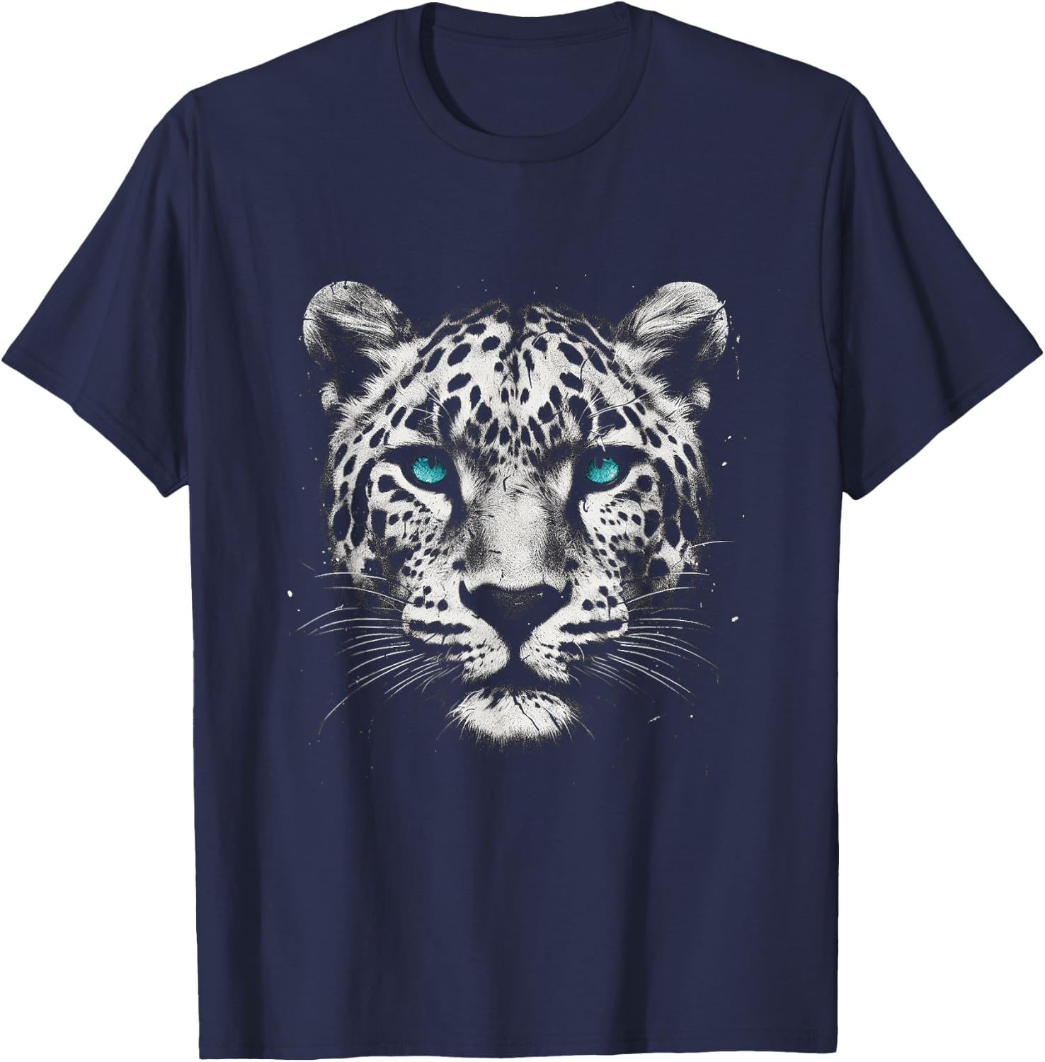Leopard Cheetah Jaguar Face With Nordic Blue Eyes T-Shirt - T-Shirt | Navy