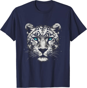 Leopard Cheetah Jaguar Face With Nordic Blue Eyes T-Shirt - T-Shirt | Navy