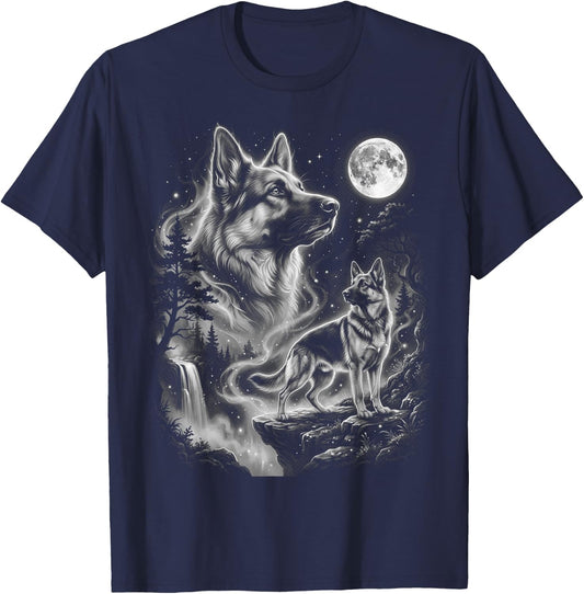 German Shepherd Howling At The Moon T-Shirt - T-Shirt | Navy