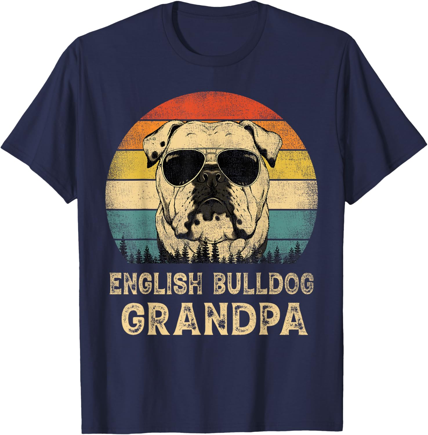 Vintage English Bulldog Grandpa Dog Lovers Father's Day T-Shirt - T-Shirt | Navy