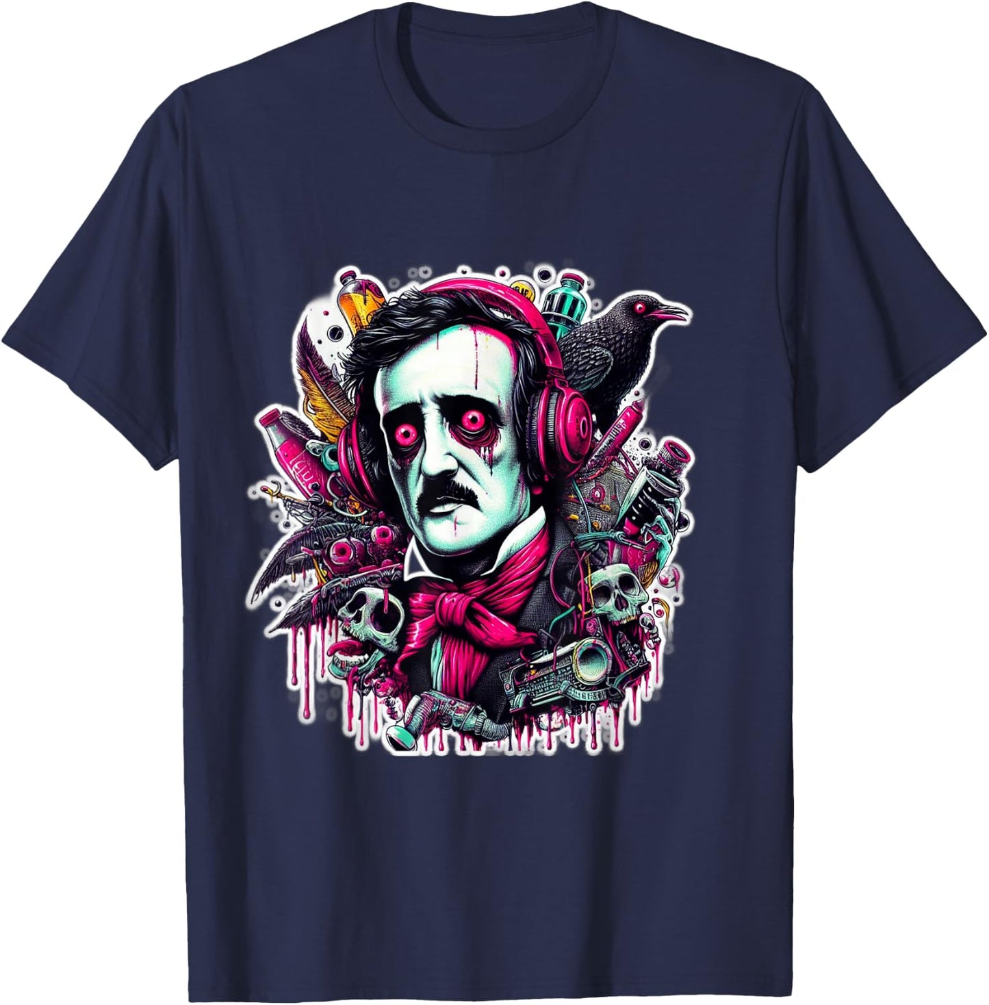 Edgar Allen Poe Raven Gothic T-Shirt - T-Shirt | Navy