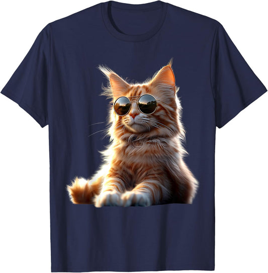 Maine Coon Katze mit Sonnenbrille Süße Maine-Coon Katzen T-Shirt - T-Shirt | Navy