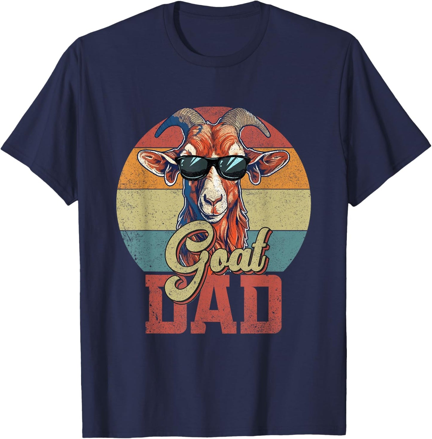 Vintage Retro Goat Dad Best Goat Daddy Funny Fathers Day T-Shirt - T-Shirt | Navy