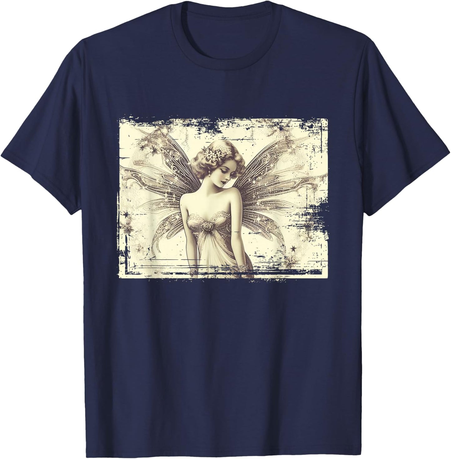 Vintage Elfe Fee Engel Nostalgisches Eleganz Motiv T-Shirt - T-Shirt | Navy
