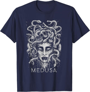 The Female Gaze Medusa Distressed Band | Goddess World Tour T-Shirt - T-Shirt | Navy