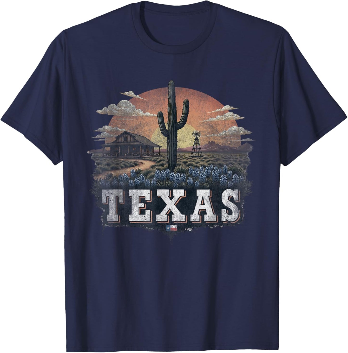 Retro Texas Landscape Vintage Souvenir T-Shirt - T-Shirt | Navy