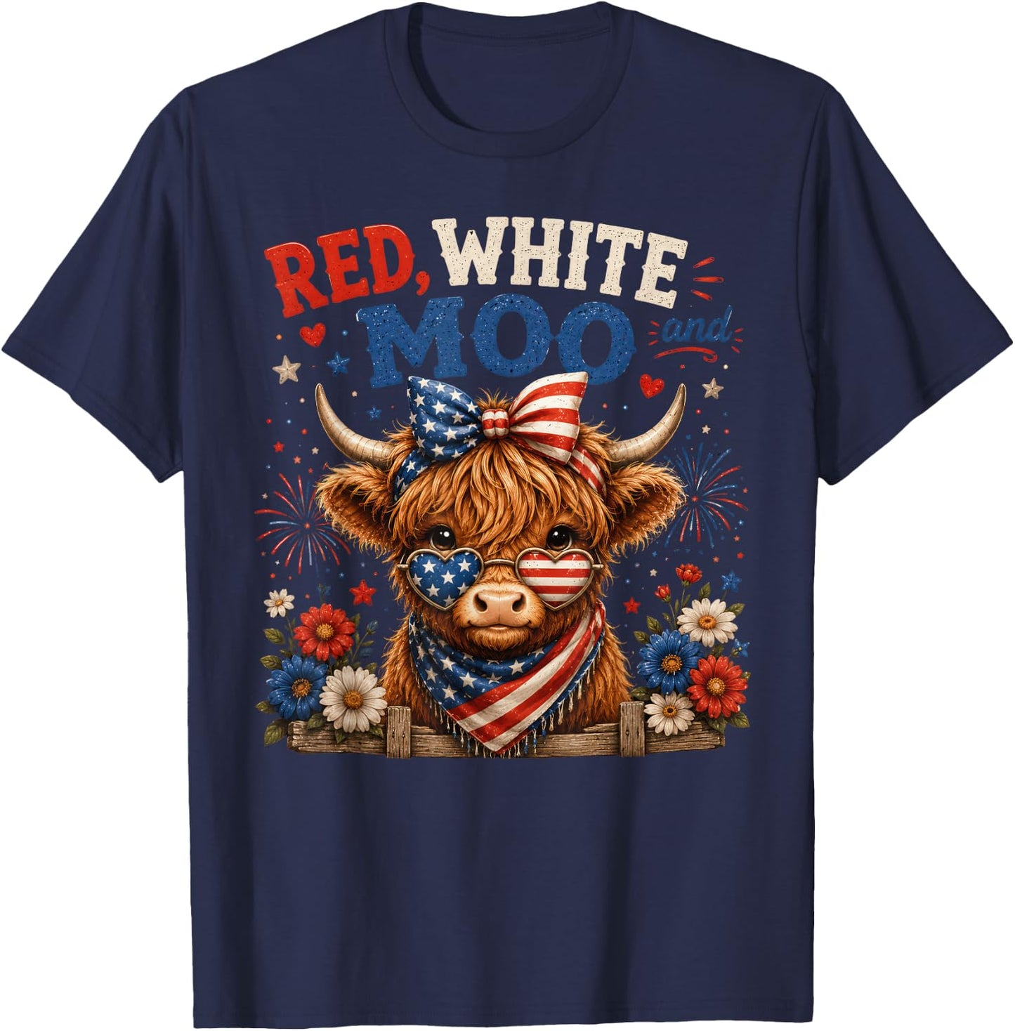 Red White and Moo Cow 4th of July 250 Years Patriotic T-Shirt - T-Shirt | Navy