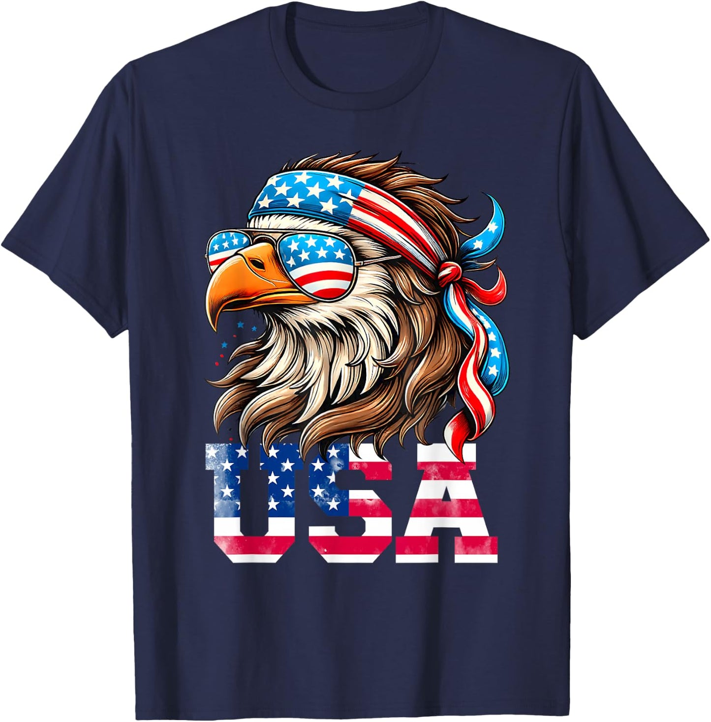 USA American Flag Men Women Kids Eagle Mullet Patriotic T-Shirt - T-Shirt | Navy