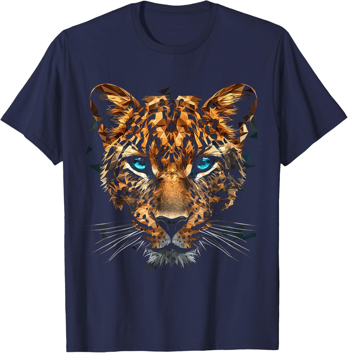 Leopard Animal Motif Blue Eyes Illustration Leopard T-Shirt - T-Shirt | Navy