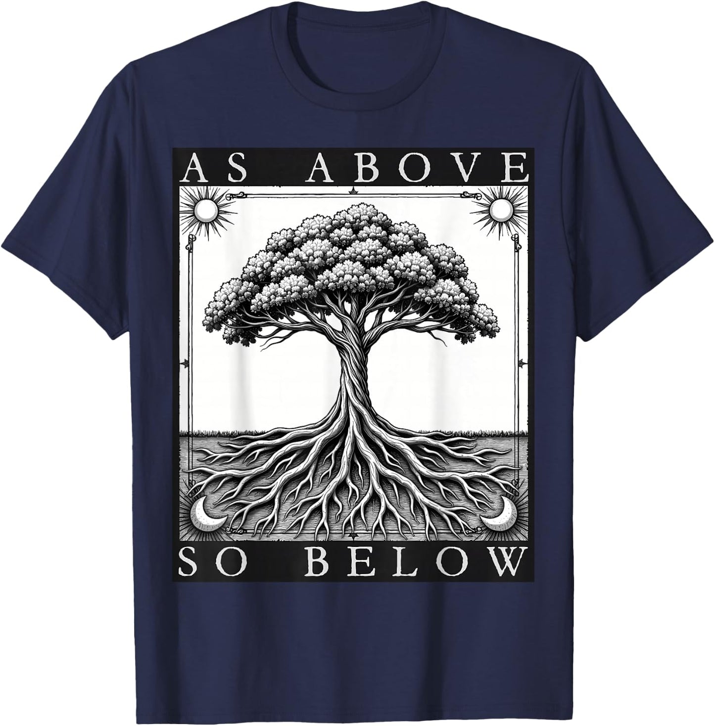 Wie oben, so unten, Baum des Lebens, Sonne, Mond, mystisches Gothic-Tarot T-Shirt - T-Shirt | Navy