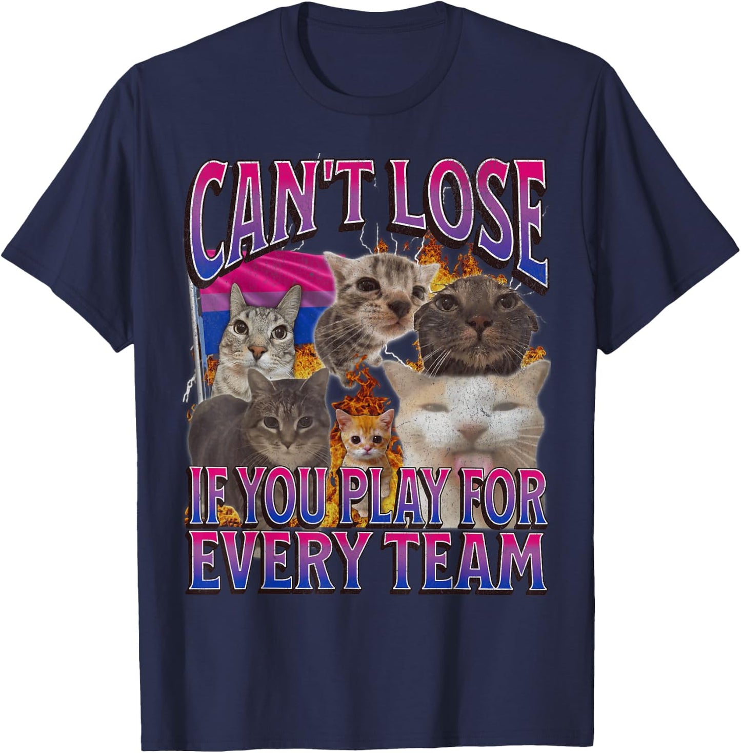 Can't Lose Funny Bisexual Lgbtq Cat Meme Bootleg Graphic T-Shirt - T-Shirt | Navy