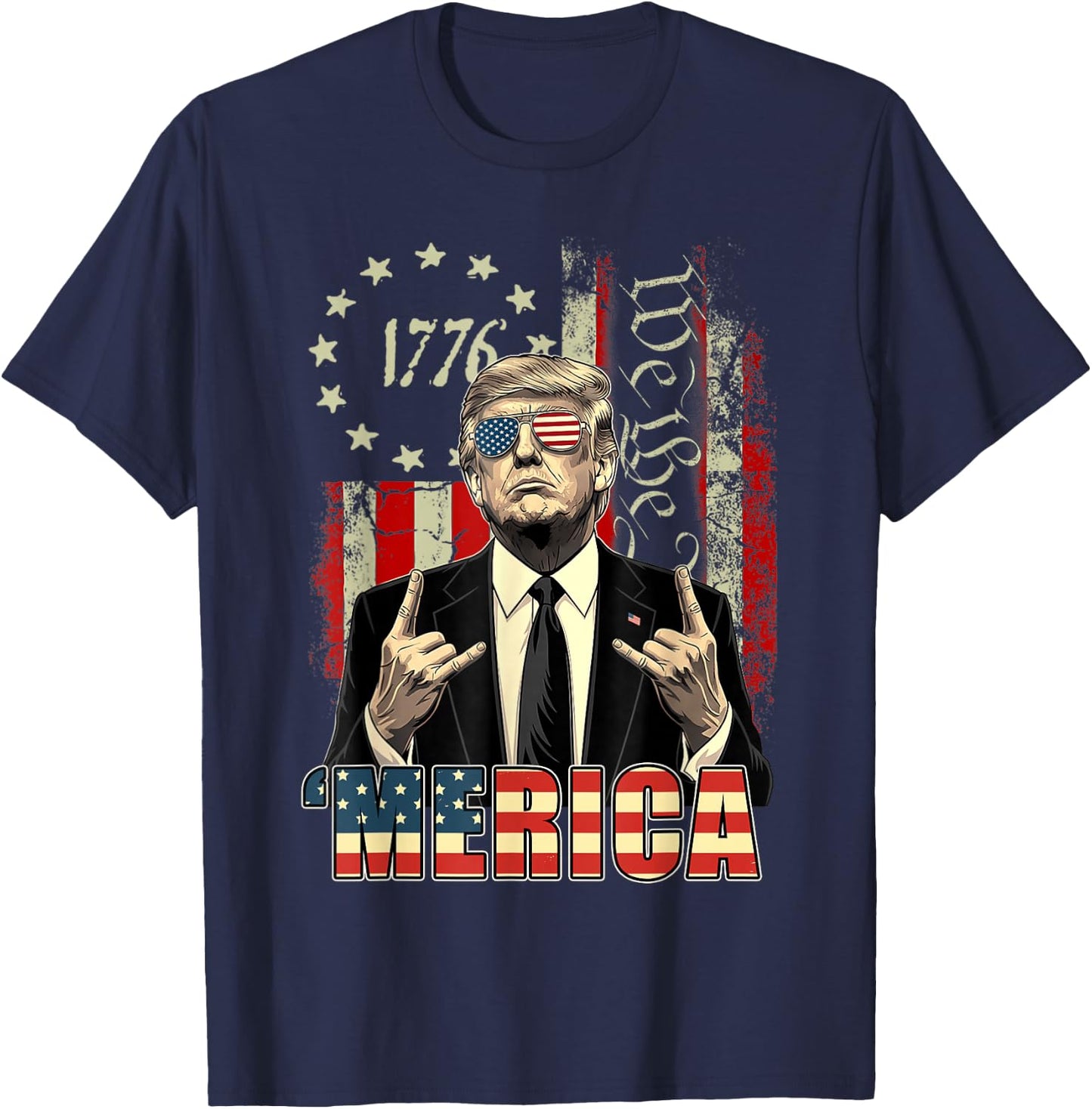 Merica 250 American Years 1776 2026 Trump 250th Anniversary T-Shirt - T-Shirt | Navy