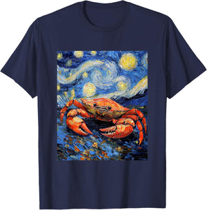 Crab Sea Van Gogh Style Starry Night Graphic T-Shirt - T-Shirt | Navy