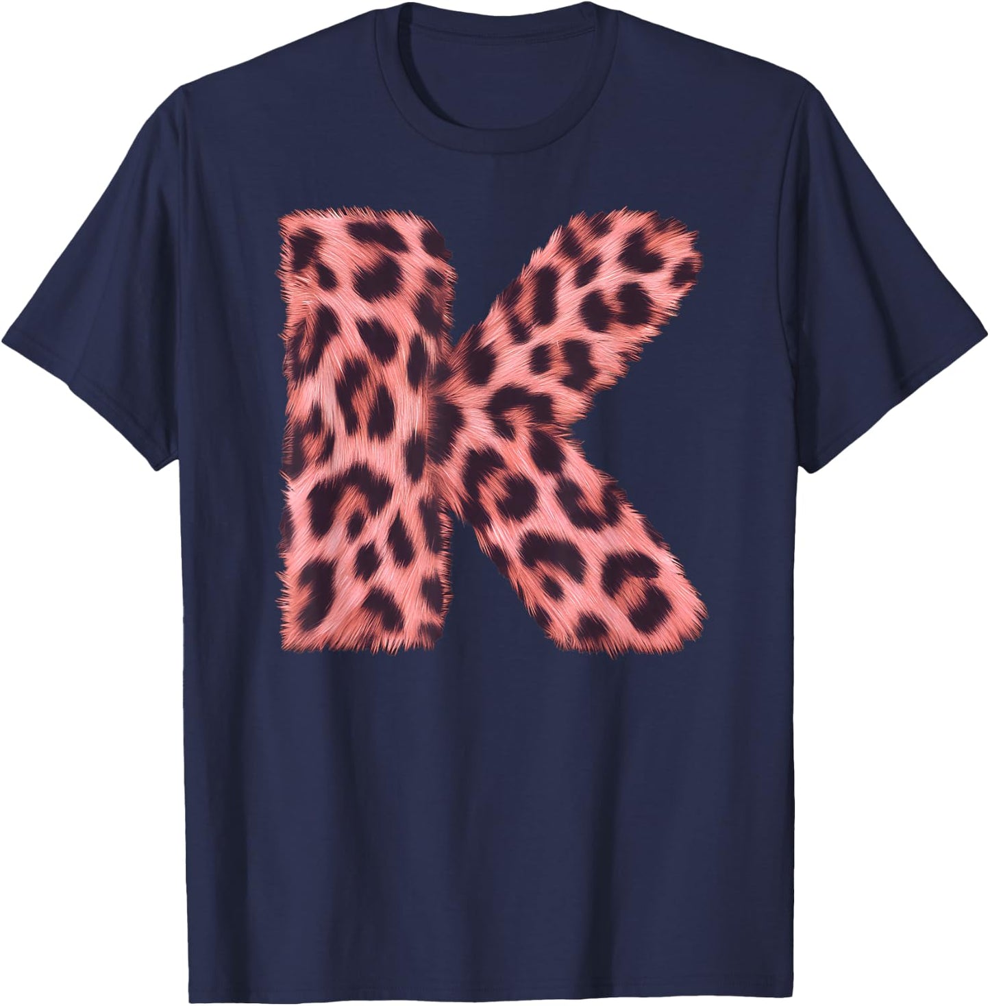 Letter K Cheetah Leopard Print Pink Initial Zebra Matching T-Shirt - T-Shirt | Navy