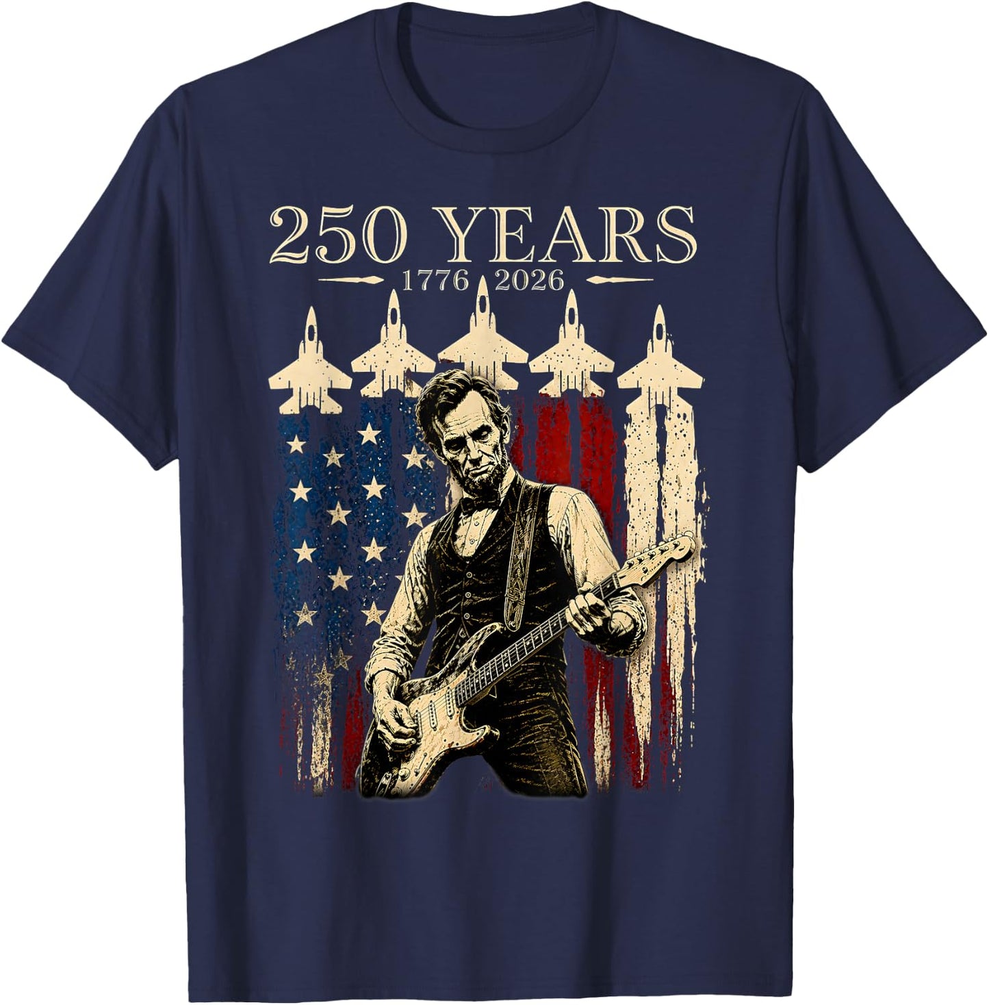 Vintage Abraham Lincoln Abe Lincoln Playing Guitar 250 Years T-Shirt - T-Shirt | Navy