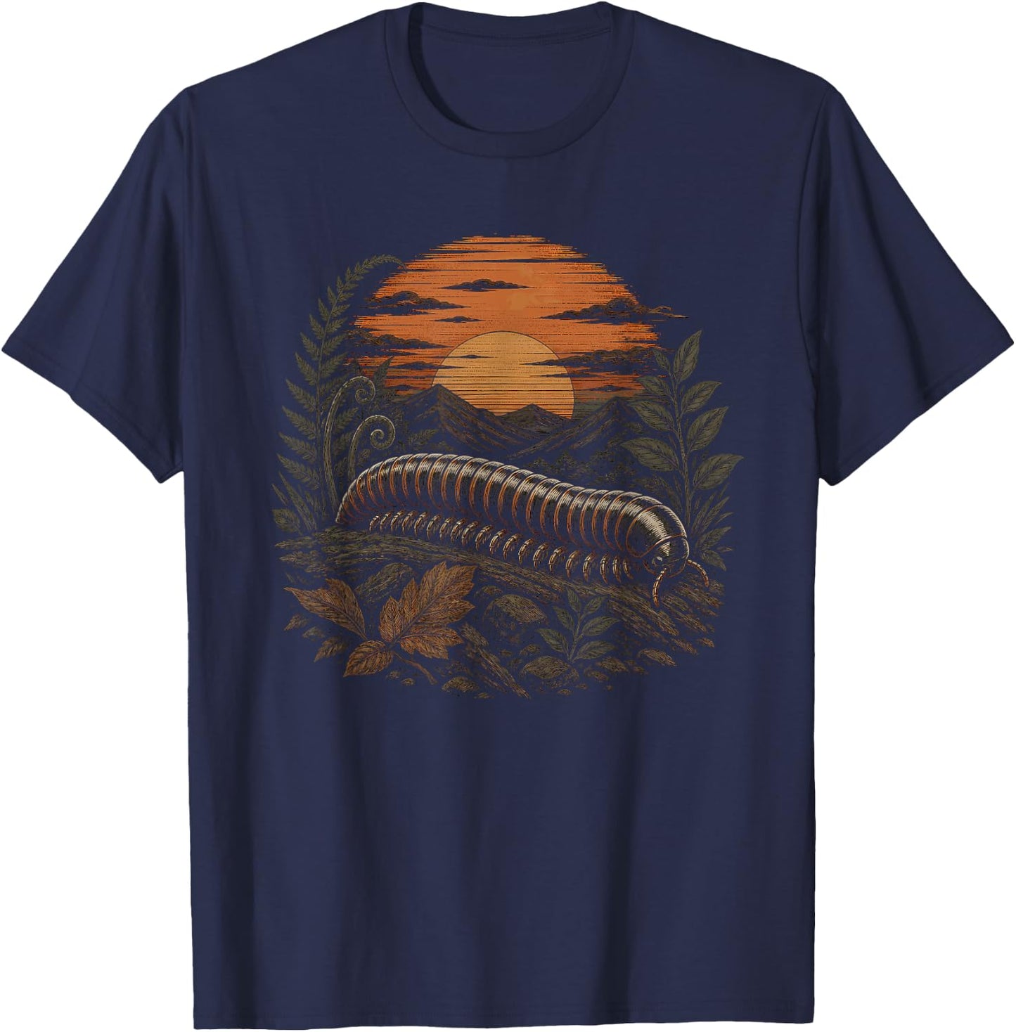 Retro Millipede Graphic Artwork Design T-Shirt - T-Shirt | Navy