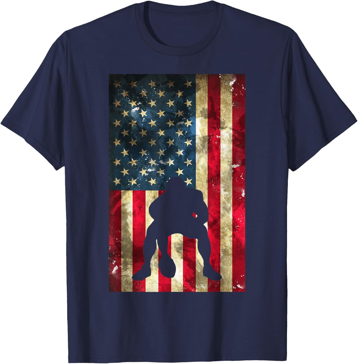 American Football Lineman - Offensive Player On USA Flag T-Shirt - T-Shirt | Navy