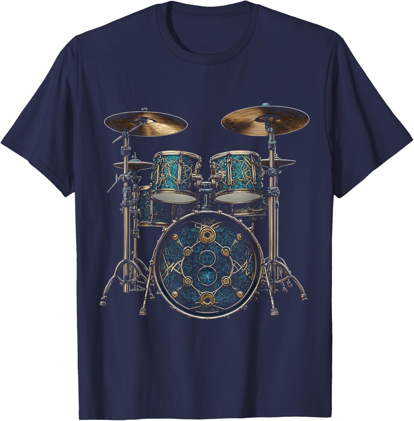 Drumset Music Instrument Motif Artwork Drumset T-Shirt - T-Shirt | Navy
