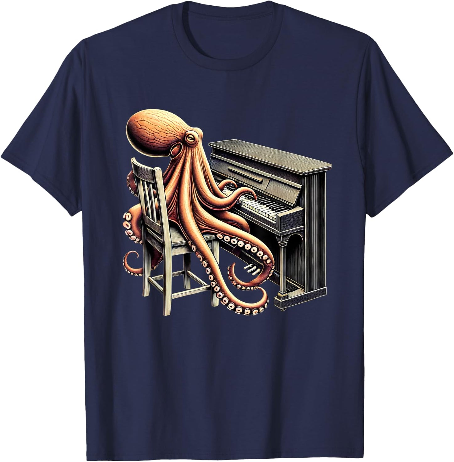 Vintage Octopus Playing Piano Pianist Piano Player T-Shirt - T-Shirt | Navy