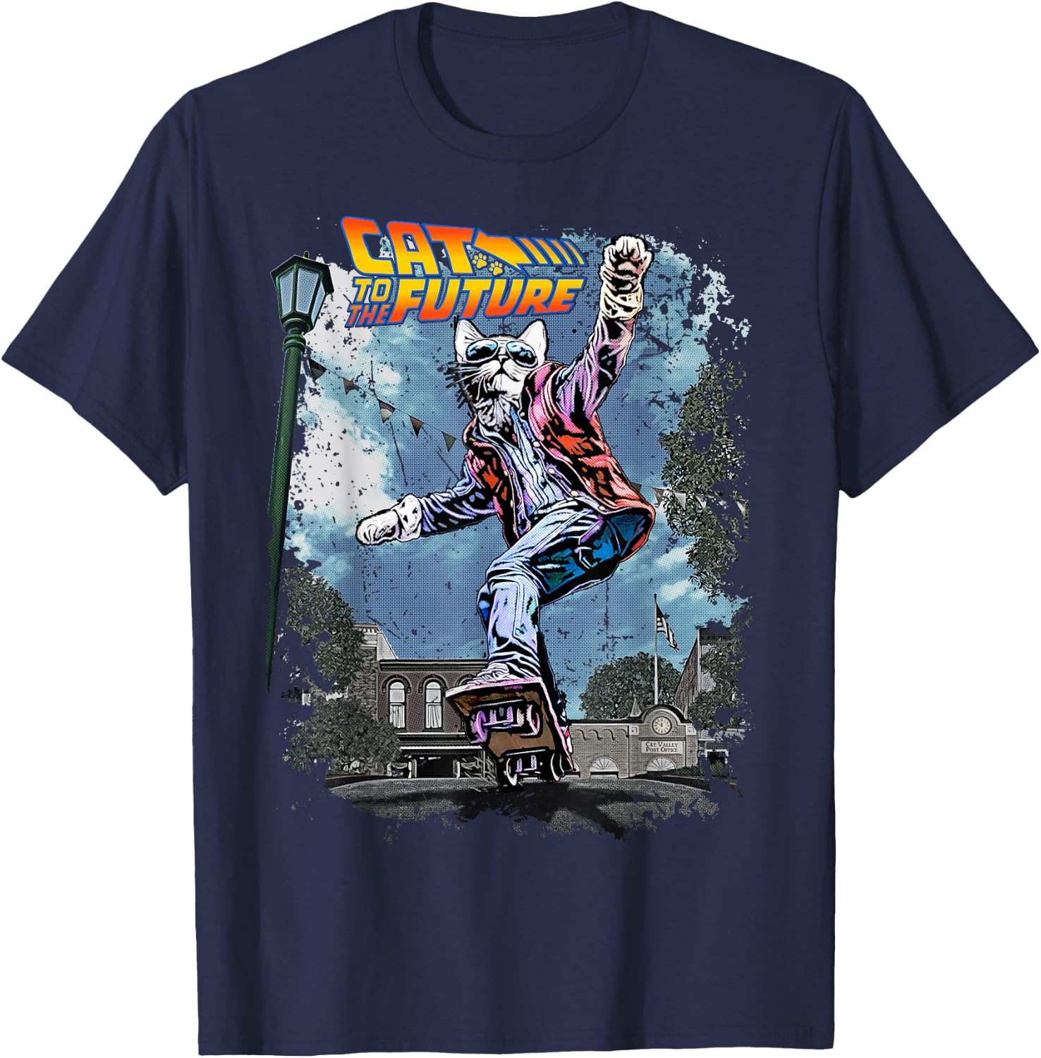 Vincent Hie Movie Parody Cat To The Future Pet Lovers X Back T-Shirt - T-Shirt | Navy