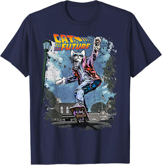 Vincent Hie Movie Parody Cat To The Future Pet Lovers X Back T-Shirt - T-Shirt | Navy