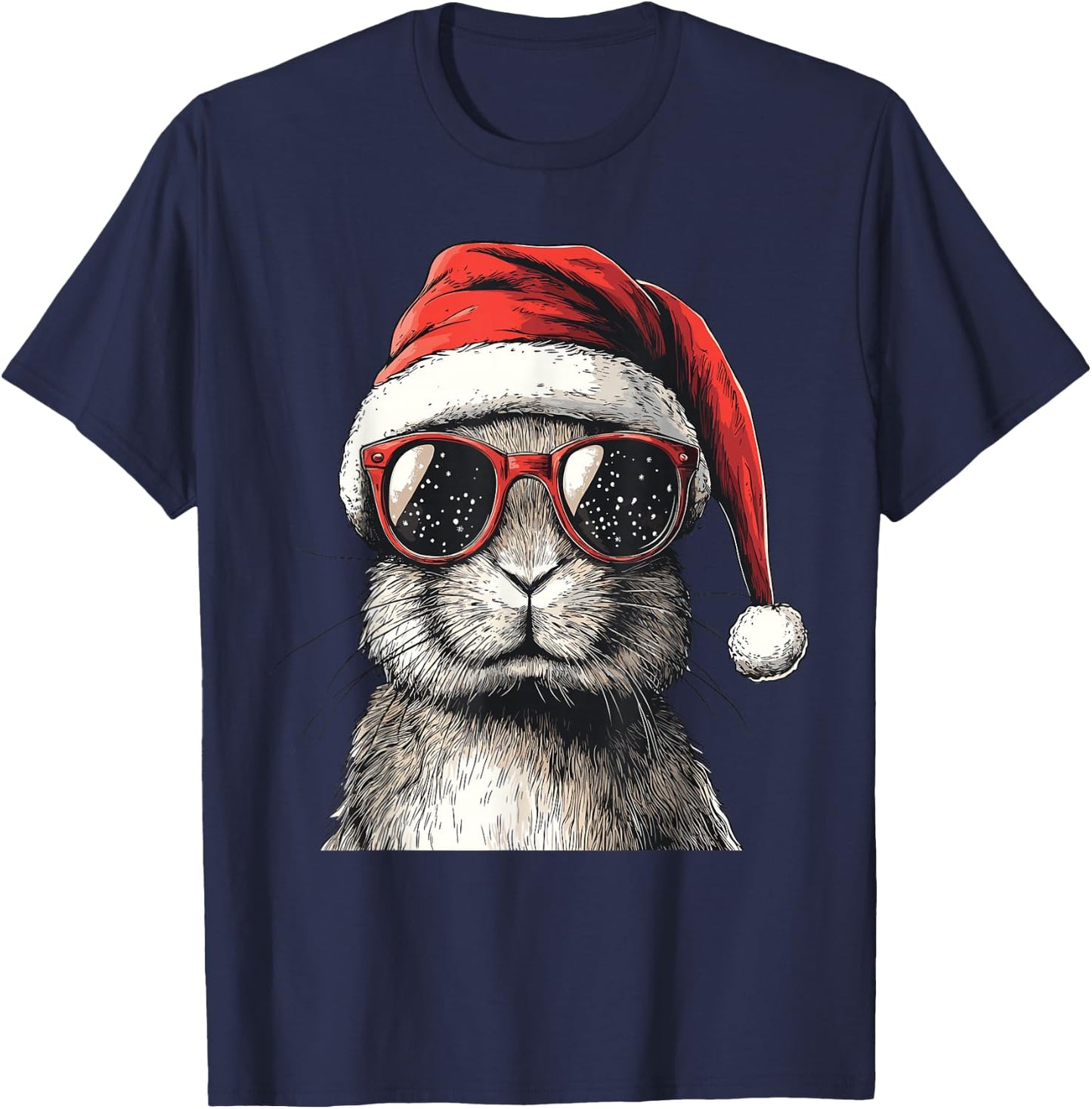 Rabbit Santa Hat Funny Rabbit Lovers Christmas Xmas Pajama T-Shirt - T-Shirt | Navy