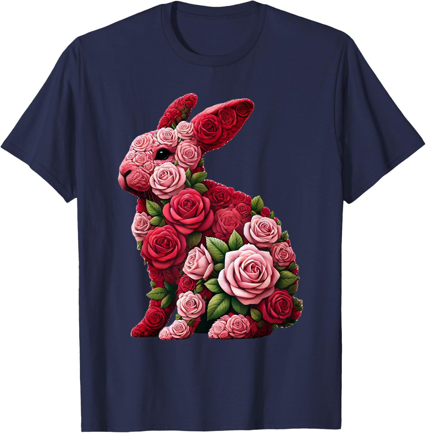 Rose Rabbit Bunny Flower Gardening Floral T-Shirt - T-Shirt | Navy