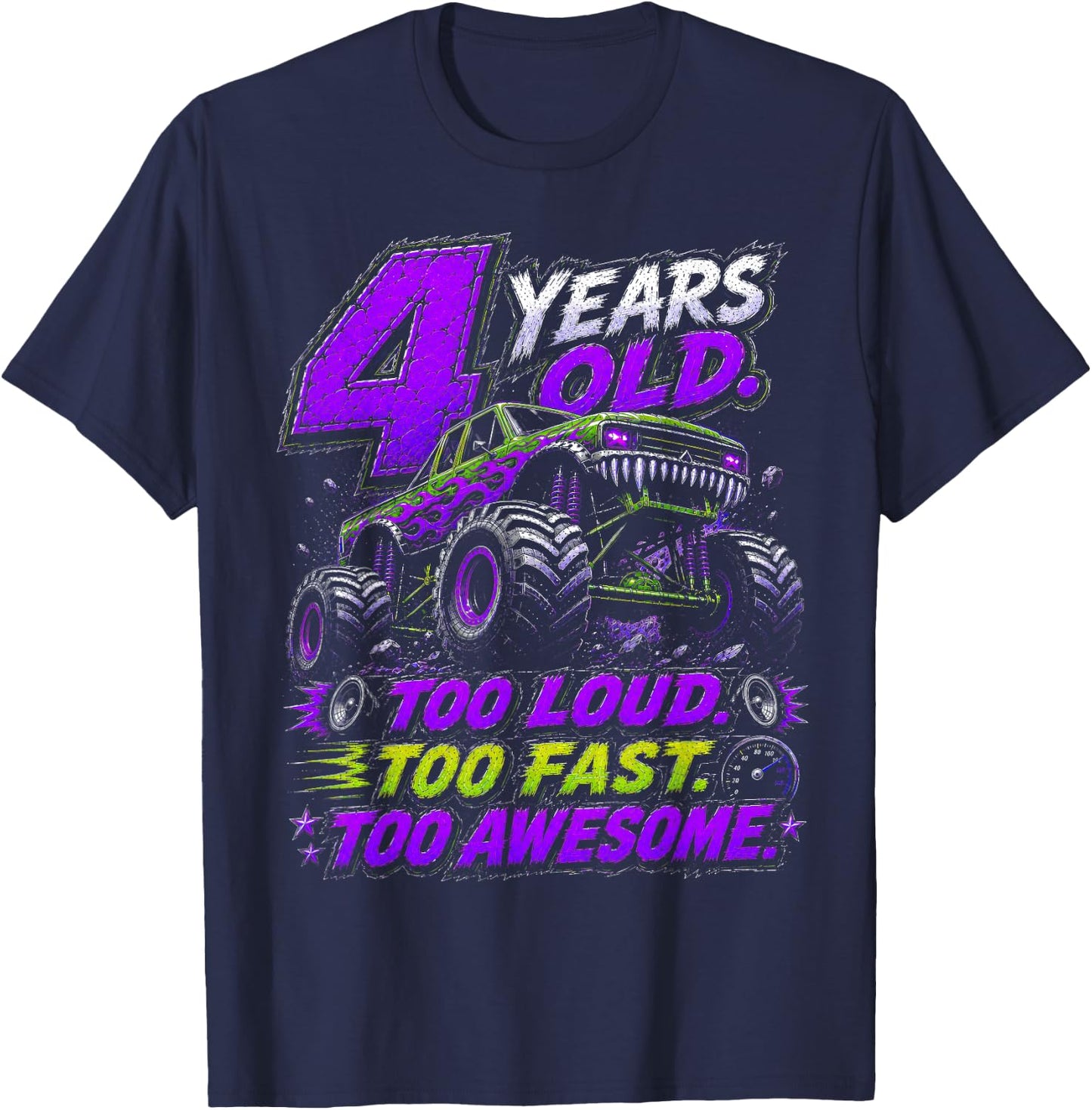 Monster Truck 4th Birthday Shirt 4 Year Old 4th Birthday Boy T-Shirt - T-Shirt | Navy