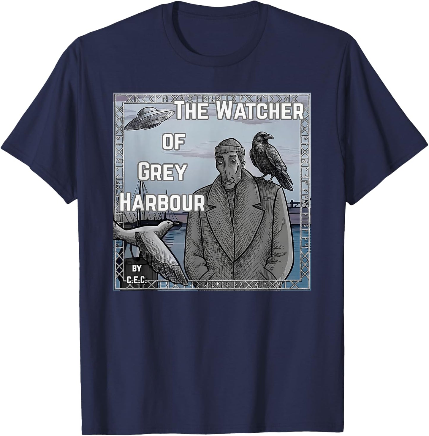 The Watcher of Grey Harbour by Artist CEC T-Shirt - T-Shirt | Navy