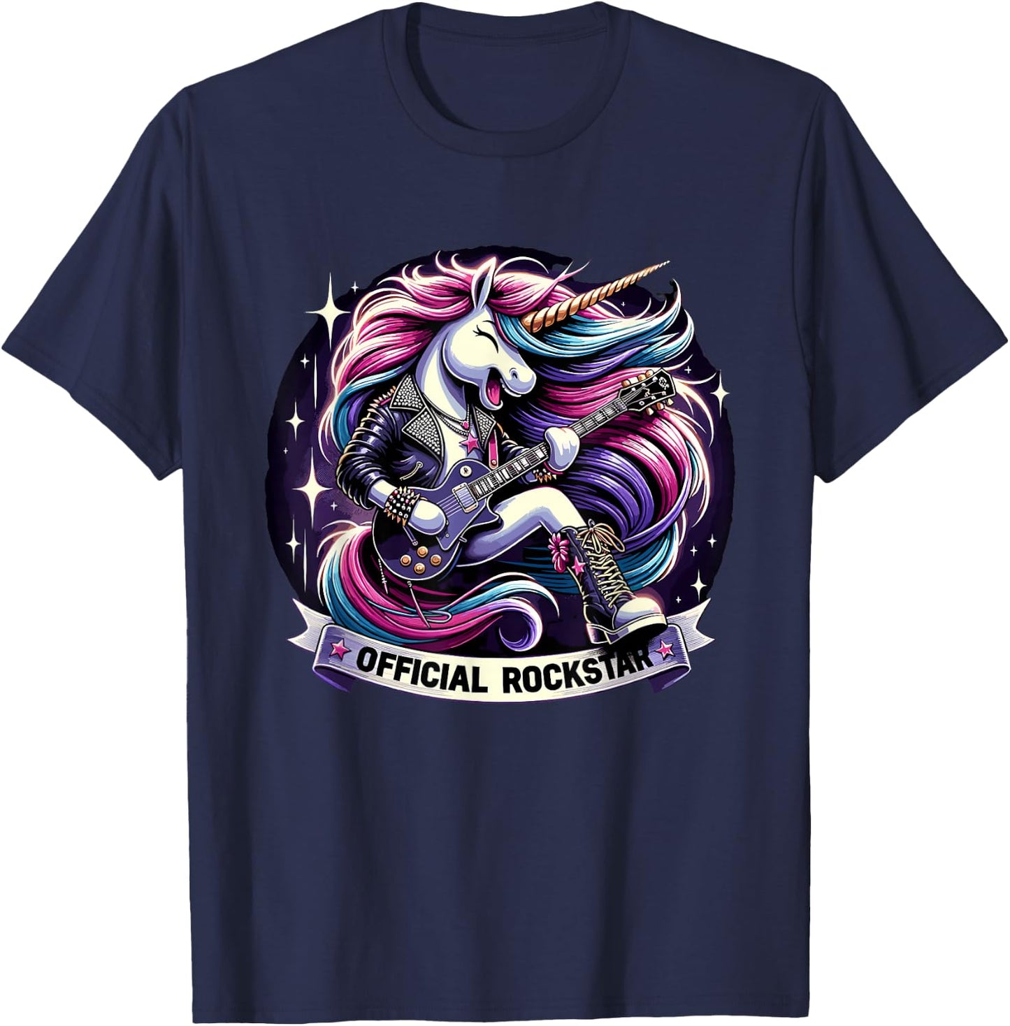 Funny Unicorn E-Guitar Rockstar Band official rockstar T-Shirt - T-Shirt | Navy