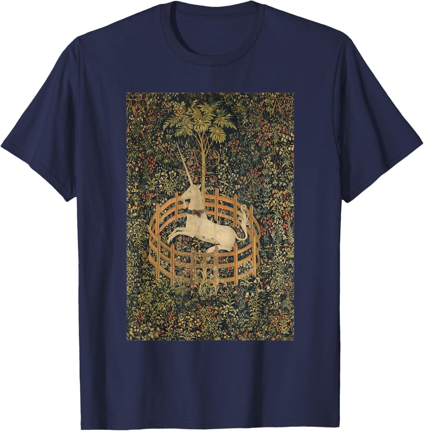 Unicorn The Unicorn in Captivity Middle Ages Fine Art T-Shirt - T-Shirt | Navy