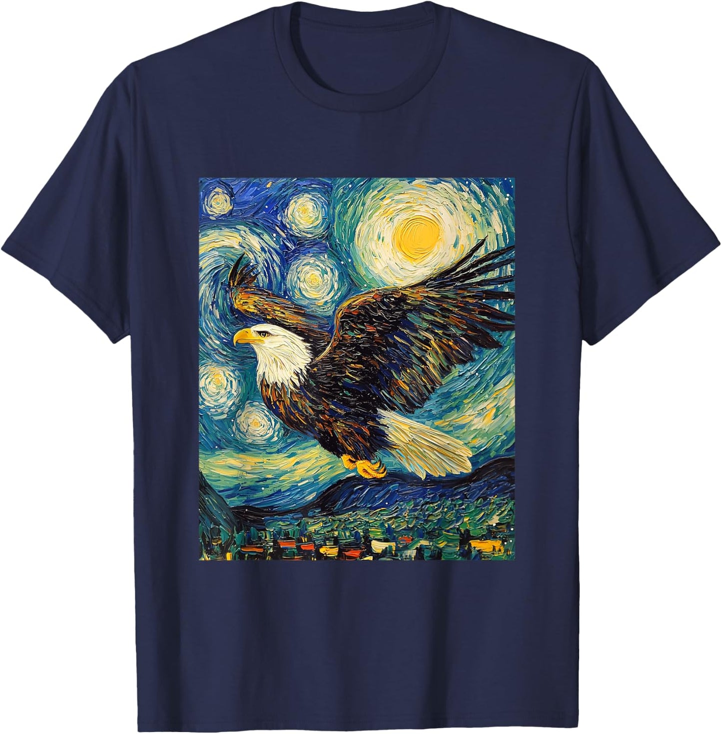 Bald Eagle Bird - Van Gogh Style - Starry Night T-Shirt - T-Shirt | Navy
