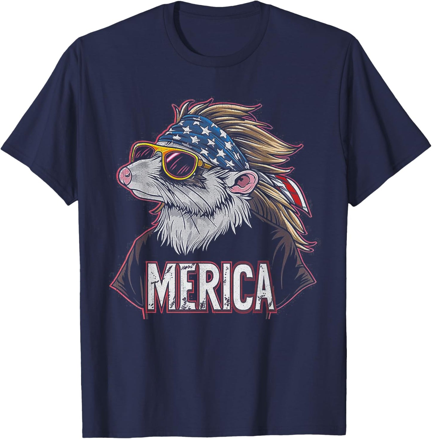 Opossum Possum - Patriotic 4th of July American Flag T-Shirt - T-Shirt | Navy