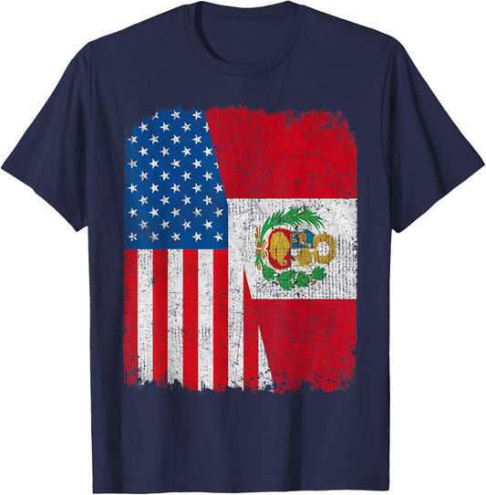 Peruvian American Flag Half USA Peru Root Proud T-Shirt - T-Shirt | Navy