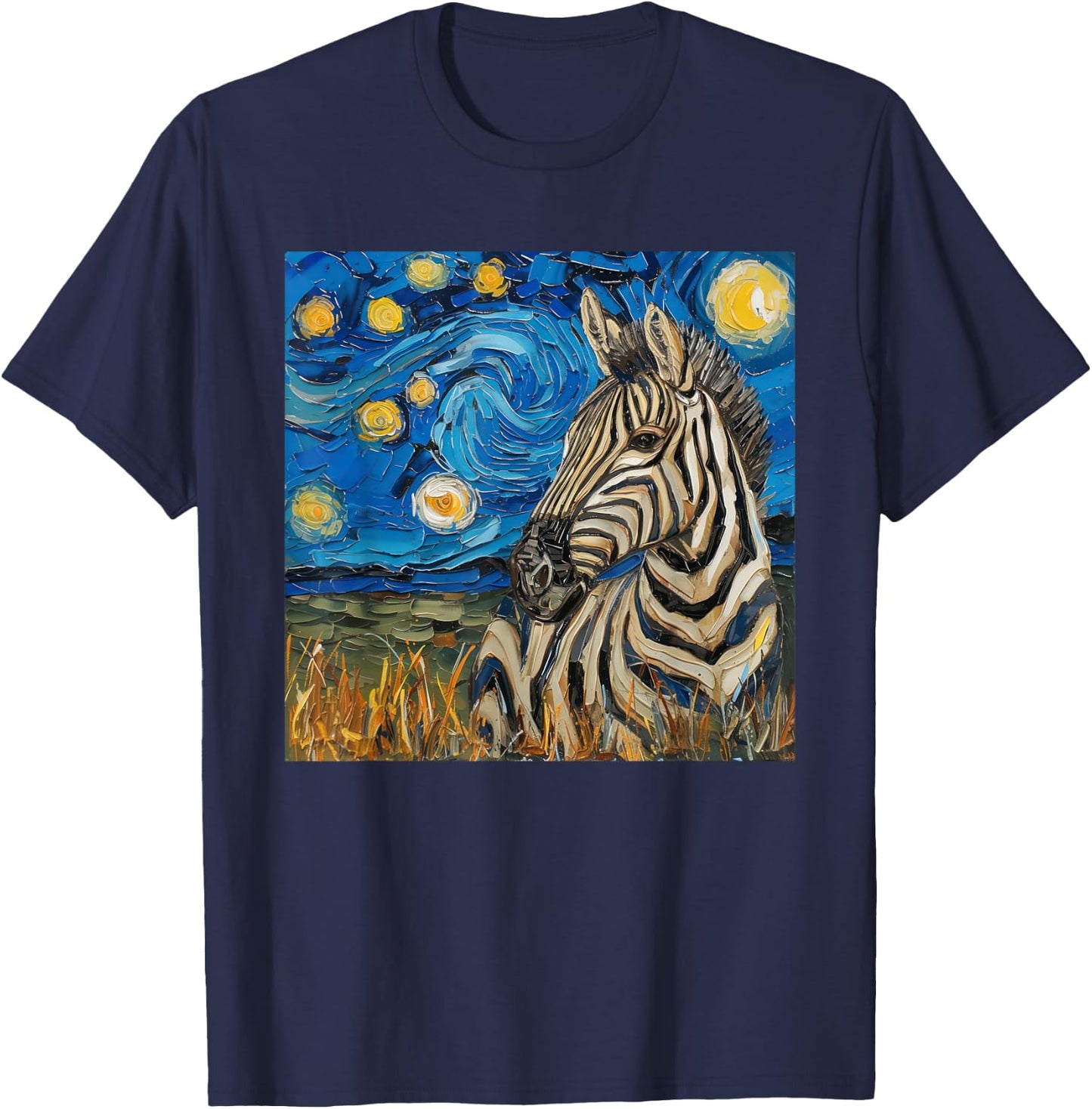 Zebra Van Gogh Style Starry Night T-Shirt - T-Shirt | Navy