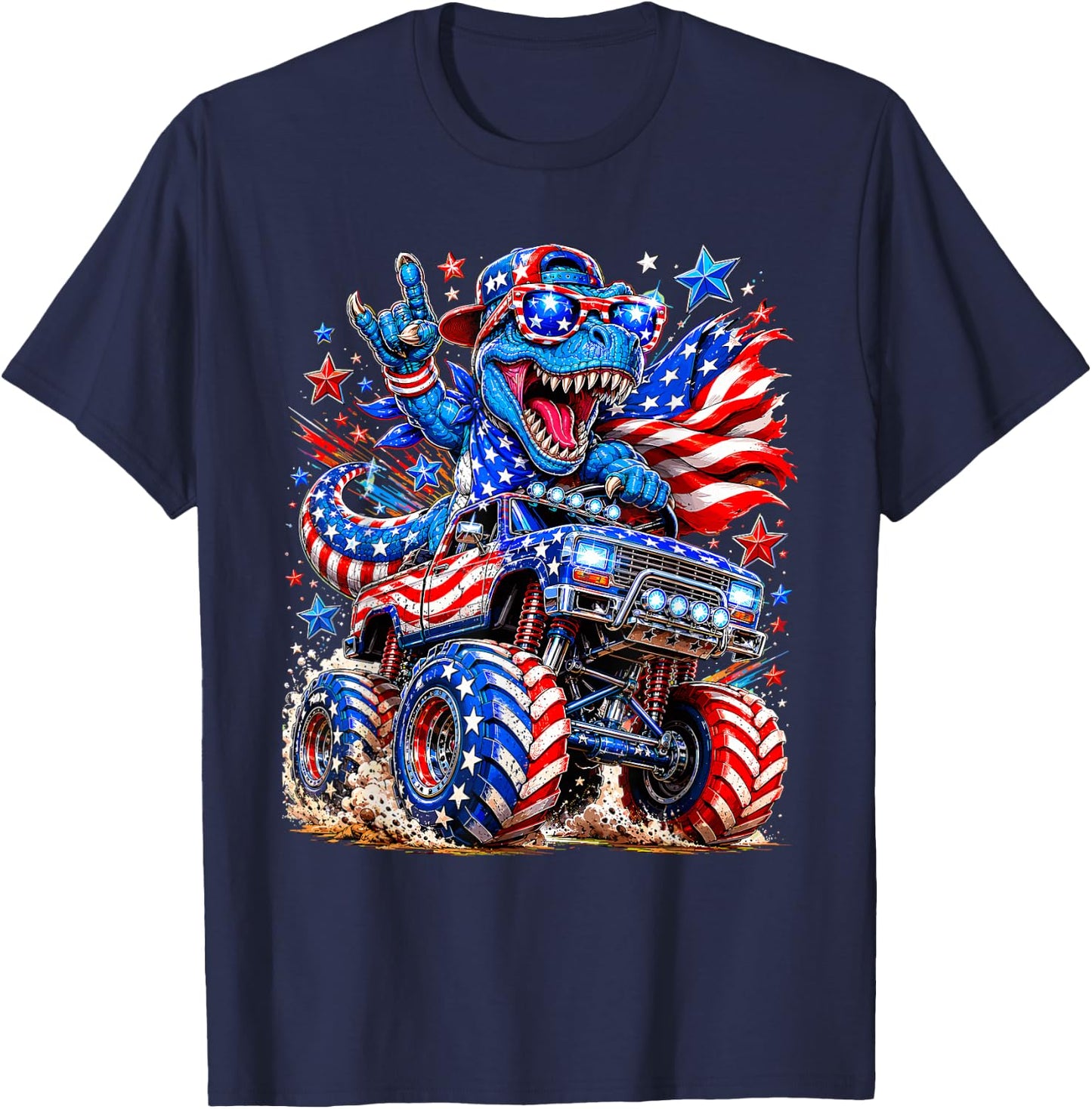 T Rex 4th of July Dinosaur American Flag USA Patriotic T-Shirt - T-Shirt | Navy