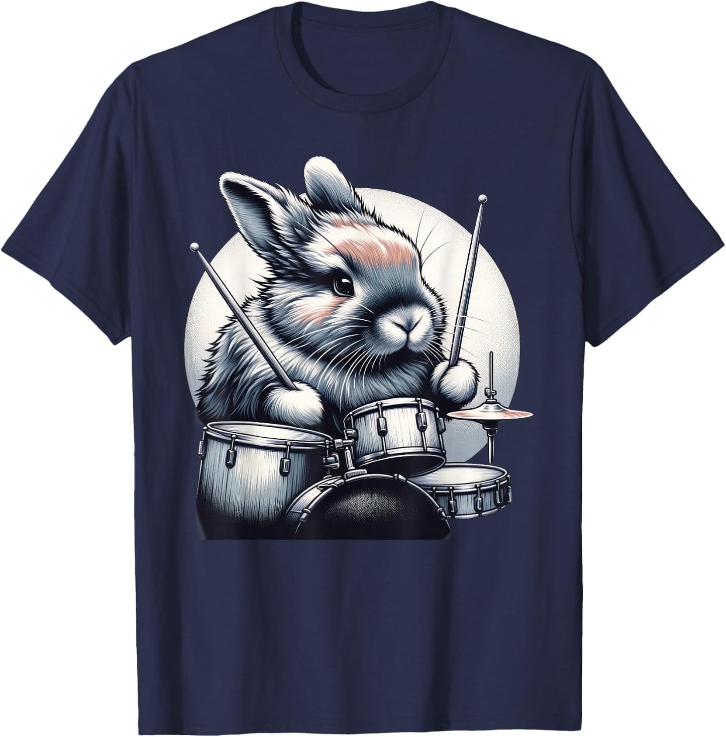 Cute Rabbit Bunny Playing Drums Rabbits Drummer Music T-Shirt - T-Shirt | Navy