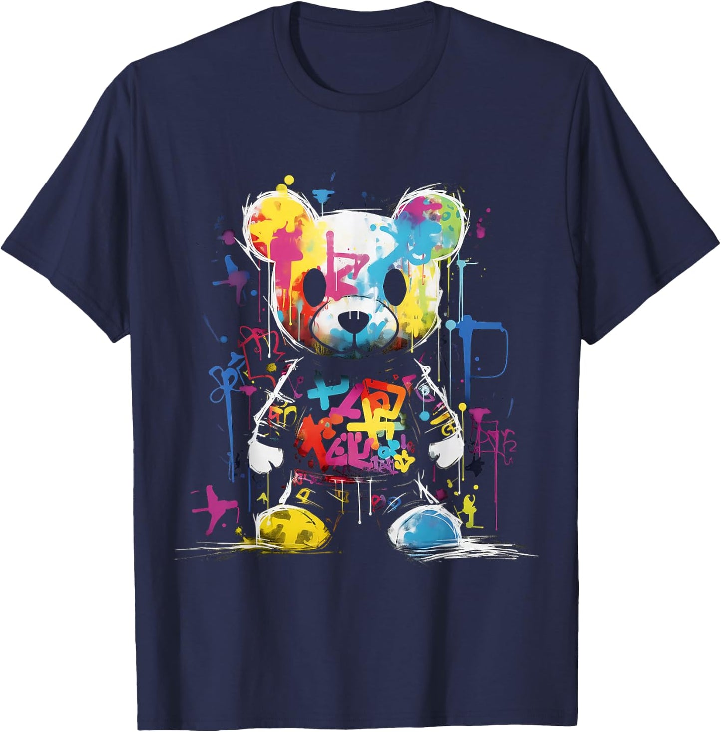 Bear Colourful Animal Graphic Bear , black T-Shirt - T-Shirt | Navy