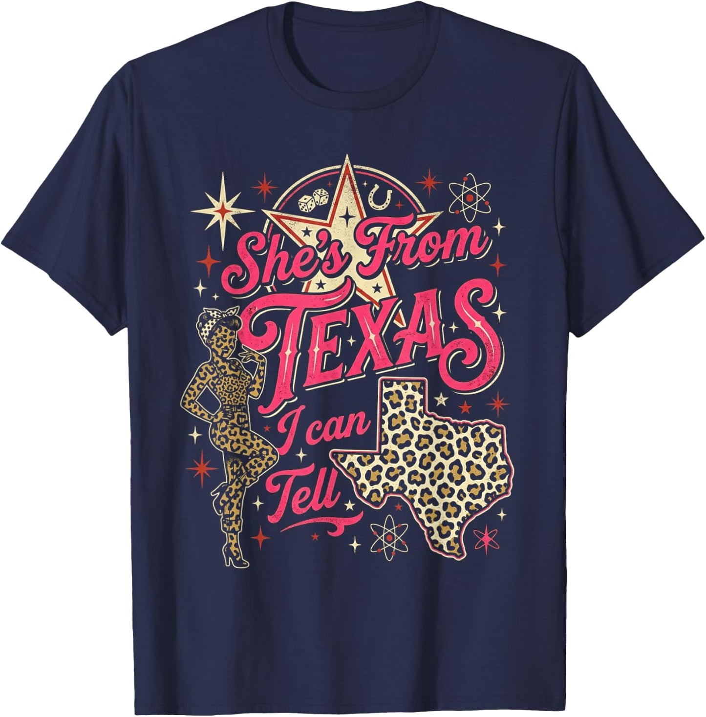 She's from Texas I Can Tell Leopard Print Woman T-Shirt - T-Shirt | Navy