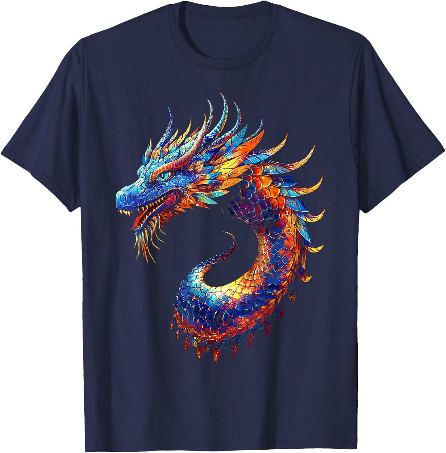Naga Dragon Graphic Mythical Illustration Naga Dragon T-Shirt - T-Shirt | Navy