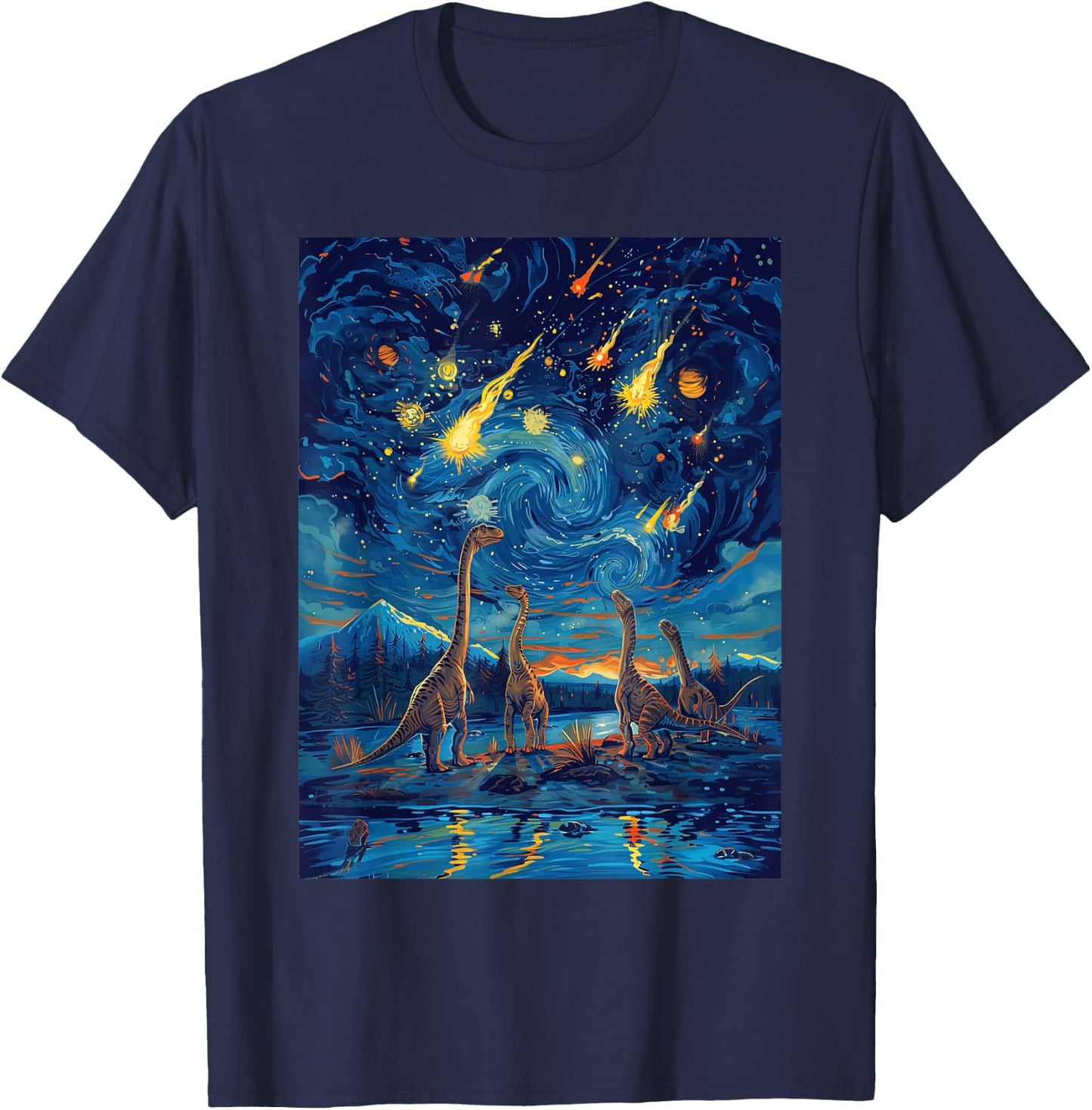Last Day Of Dinosaur Meteor Shower Starry Night Funny Dino T-Shirt - T-Shirt | Navy