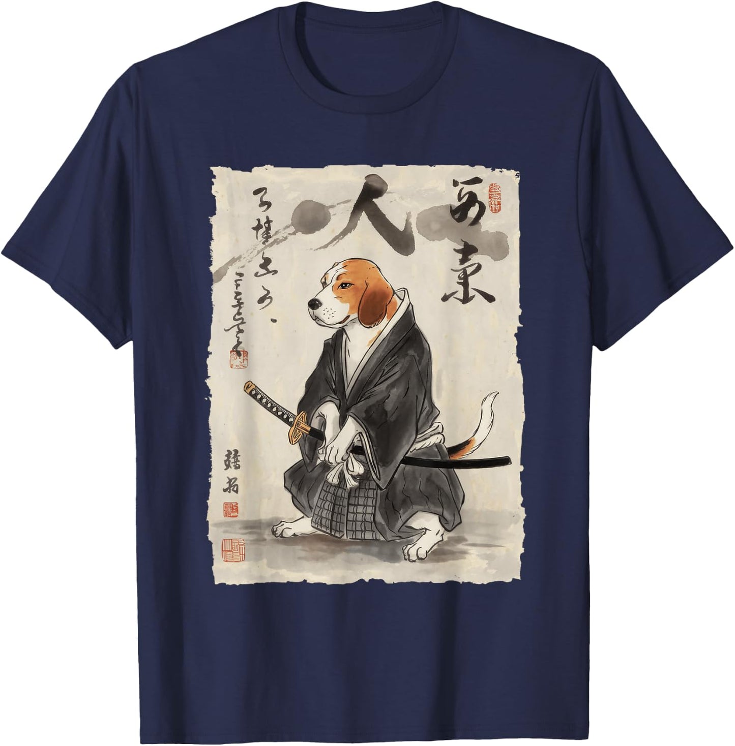 Samurai Beagle Art Japanese Warrior Women Kids T-Shirt - T-Shirt | Navy